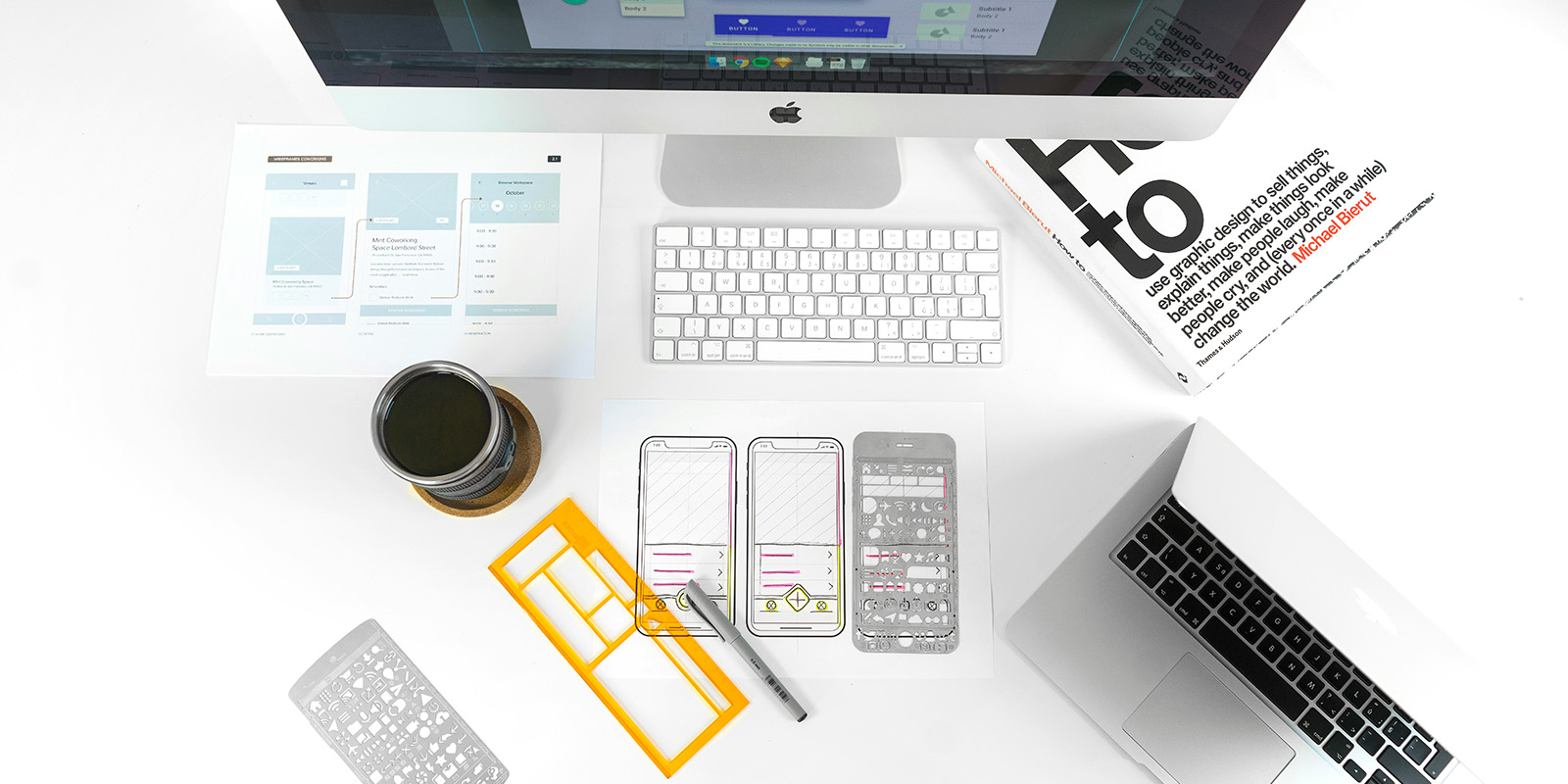 Desk with computer and design tools
