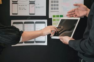 Two people working on digital strategy