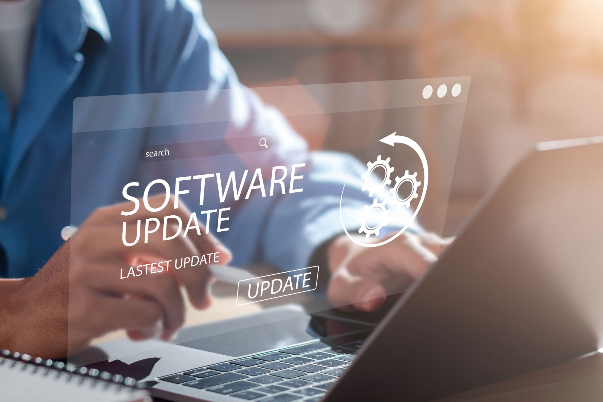 Person applying software update to computer