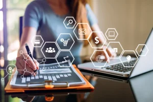 Person working at desk on digital marketing