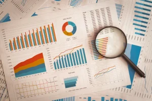Sheets of paper with stats and analytics