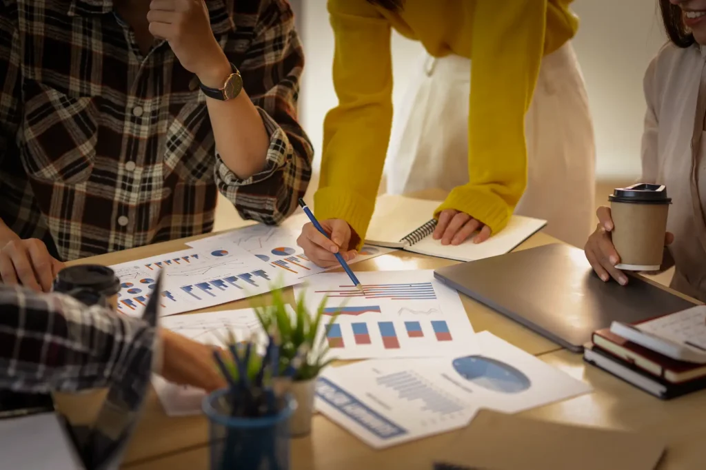 Business partners reviewing marketing data