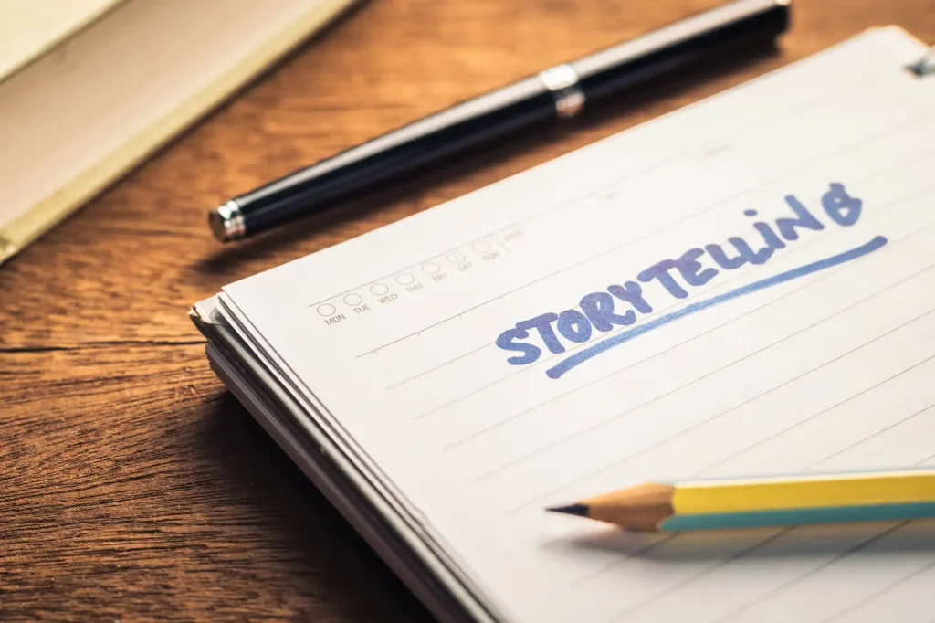 Notepad displaying storytelling