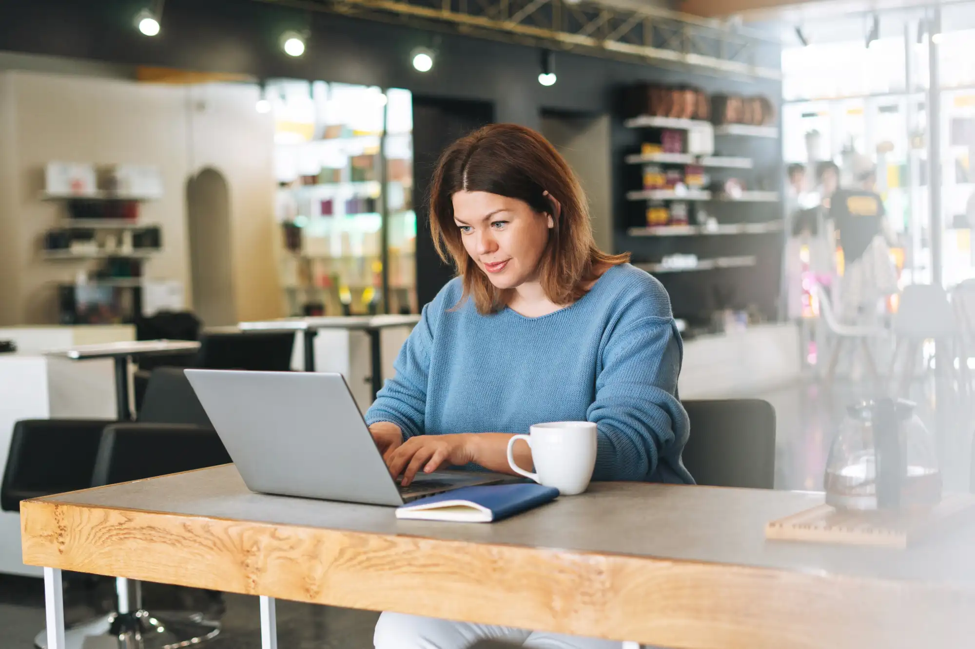 Business owner working on laptop
